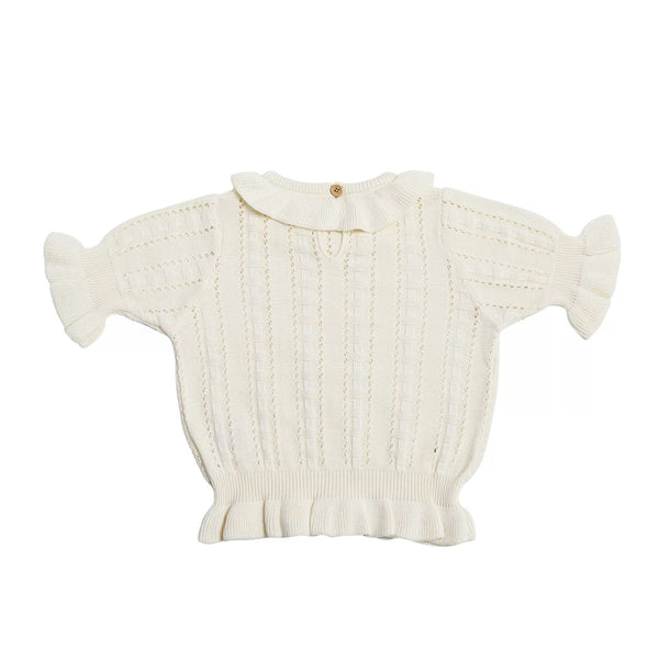 Pointelle Knit short sleeve sweater